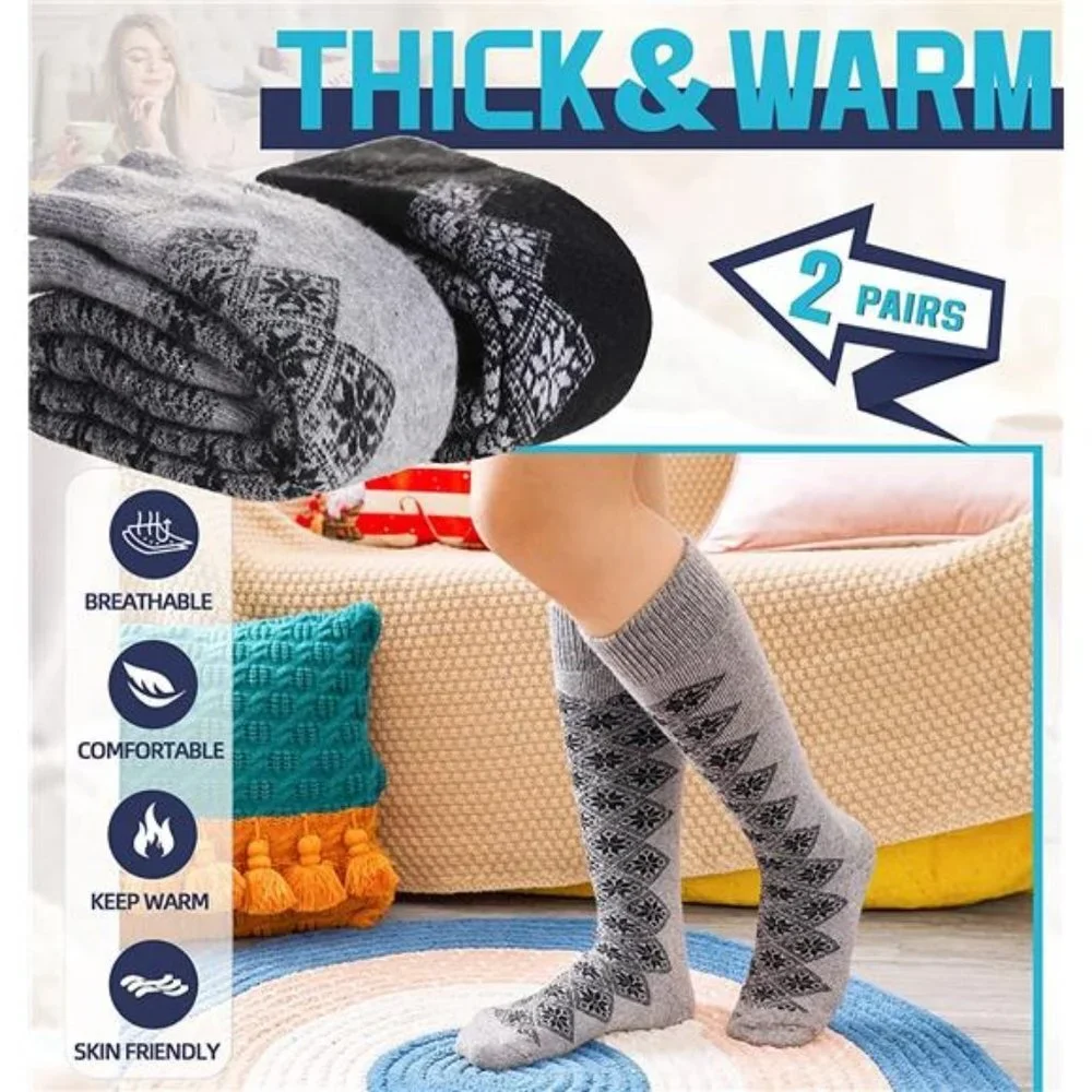 2-Pairs Women's Winter Warm Knee High Socks Boot Socks
